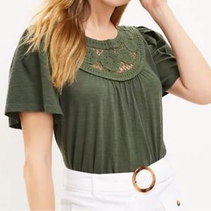 Loft Crochet Yoke Flutter Sleeve Top